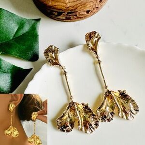 2/$30🌵 Gold Leaf Earrings Dangle Botanical Nature Floral Spring Summer Gift NEW